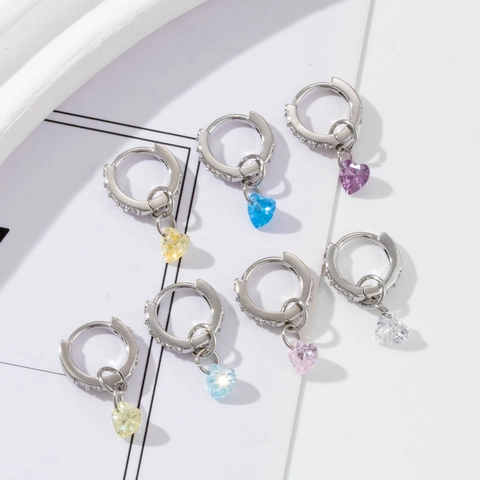 Herz Anhänger Creolen Ohrringe Funkelnde Zirkonia Kupfer Süßer Bunter Schmuck Für Frauen Mädchen