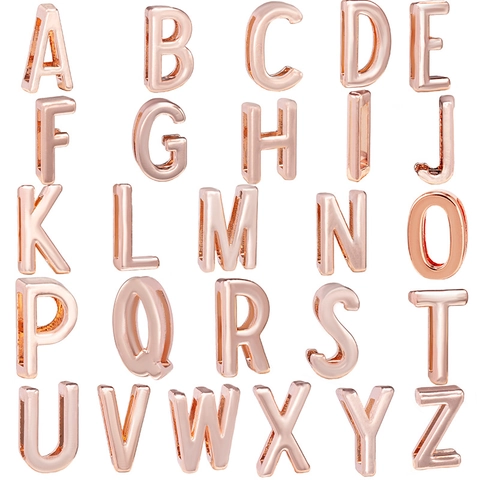 Rose Gold Alphabet Letter Charms 3D Hollow Initial Beads For DIY Jewelry Making Bracelets Necklaces Alloy Polished