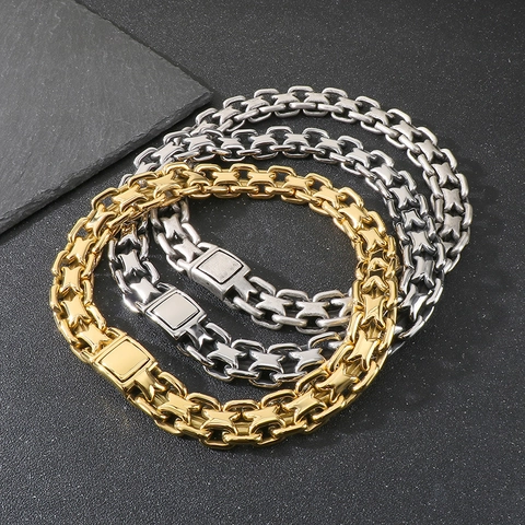 Collar De Cadena De Acero Inoxidable Para Hombre Pesado Plano Retro Punk Hip Hop Industrial Joyería