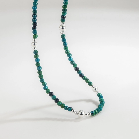 925 Sterling Silber Halskette Mit Grünen Türkisperlen Handgefertigte Retro Schlüsselbeinkette Minimalistischer Schmuck
