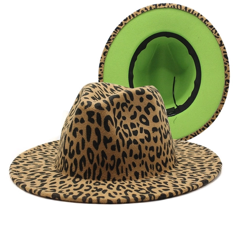 Fedora Hut Leopardenmuster Color Block Baumwolle Polyester Breite Flache Krempe Vintage Jazz Kappe Herren Damen Mode
