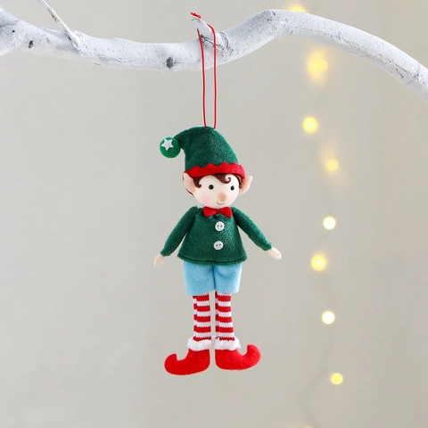 Colgante de Elfo de Navidad Poliéster Peluche Muñeca Decoración Colgante para Árbol de Navidad Fiesta de Casa Ornamento Hecho a Mano