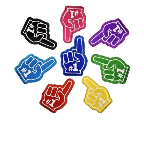 Nummer 1 Handgeste Bestickte Aufnäher Bügelbilder Stoff Glitzer Dekorative Abzeichen Für Kleidung Jacken Rucksäcke DIY