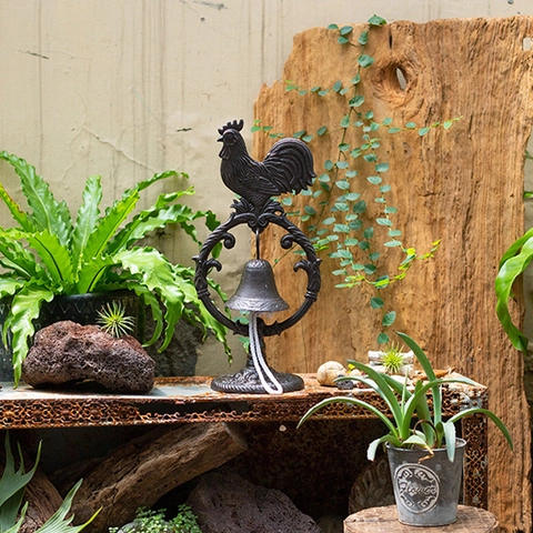 Timbre De Hierro Fundido Vintage Diseño Gallo Campana De Mano Retro Pared Metal Decoración Jardín Patio Hogar