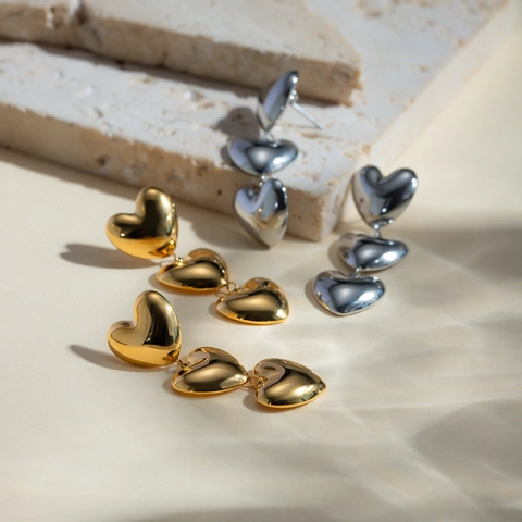 Layered Herz Tropfen Ohrringe 18K Vergoldeter Edelstahl Glatt Dangle Schmuck Für Frauen Trendy INS Stil