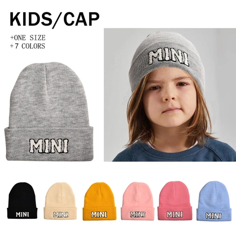 Berretto in Maglia Genitore-Figlio Per Donna Bambini Cotone Acrilico MINI MAMA Ricamo Lettere Caldo Tinta Unita Cappello Invernale