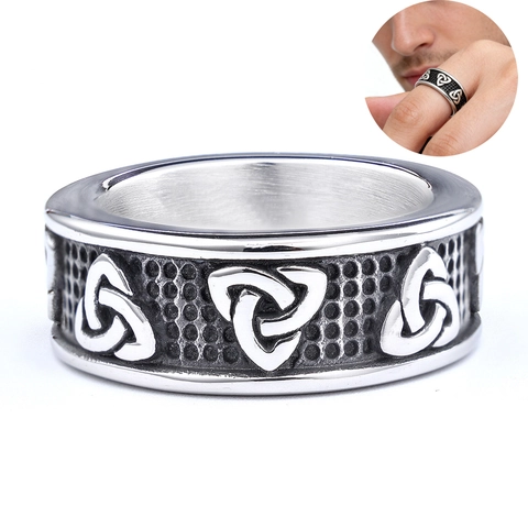 Vintage Keltenknoten Edelstahl Ring Retro Triquetra Muster Band Schmuck Für Herren Und Damen Poliertes Finish