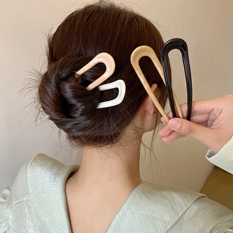 Forcina Per Capelli A Forma Di U In Resina Minimalista Doppia Punta Bastoncini Per Capelli Da Donna Accessorio Acconciatura