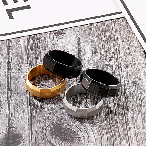 Anello Geometrico Sfaccettato Acciaio Inossidabile Opaco Spazzolato Gioielli Stile Punk Per Uomini