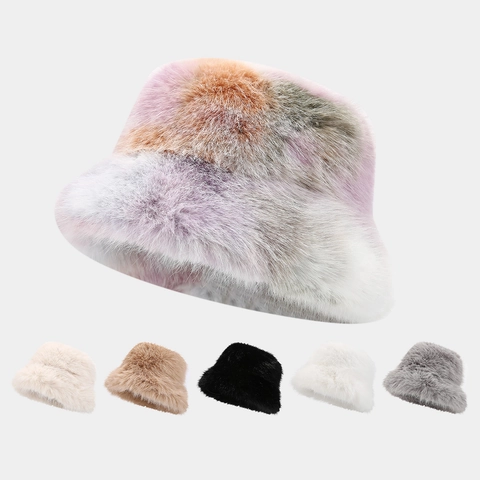 Sombrero De Pescador Para Mujer Piel Sintética Espesado Cálido Invierno Felpa Retro Sombrero De Lavabo Color Sólido