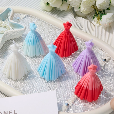 Wedding Gown Scented Candle Soy Wax Blend Pleated Dress Shaped Handmade Fragrance Bridal Shower Party Favor Home Decor