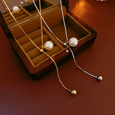 Elegante Collana Lariat A Forma Di Y Rame Con Imitazione Perla Artificial Catena A Serpente Regolabile Gioielli Per Donna