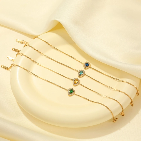 Stainless Steel Waterdrop Zirconia Bracelet For Women Luxurious Inlaid Colorful Crystal Oval Stone Commuter Jewelry Gift