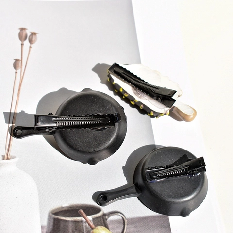 Funny Simulation Food Hair Clips Resin Plastic Fried Egg Pan Ice Cream Shape Bangs Side Duckbill Clips For Women Girls