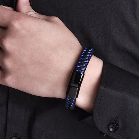 Pulsera Alerta Médica Hombre Diabetes Anticoagulante Estrella De La Vida Cuero Trenzado Acero Inoxidable Hebilla Magnética