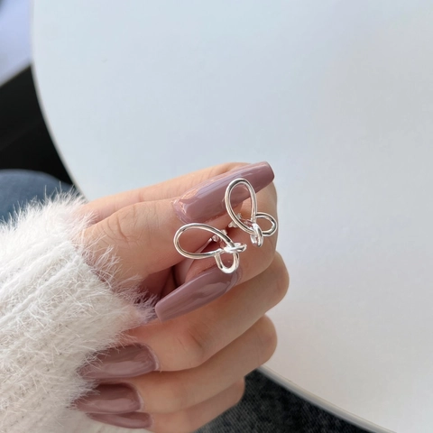 Orecchini a Bottone in Argento Sterling S925 Ali di Farfalla Minimalisti Linee Geometriche Svuotate Gioielli da Donna