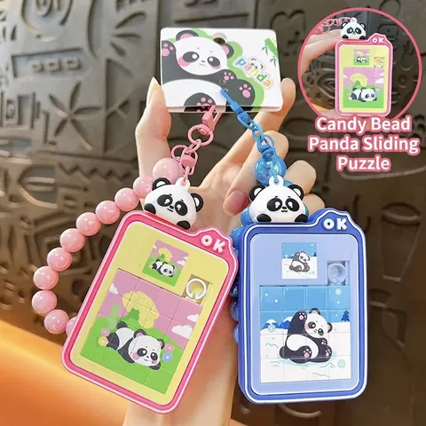 Creatieve Schattige Panda Schuifpuzzel Sleutelhanger Educatief Speelgoed Tasbedel Met Kleurrijke Kralenketting ABS Plastic Cadeau Voor Kinderen