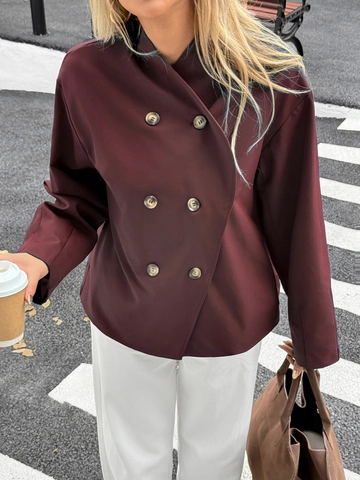 Double Breasted Short Jacket Polyester Lapel Long Sleeve Loose Fit Button Down Casual Streetwear Autumn Winter Women