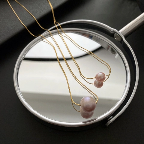 Minimalist Natural Artificial Pearl Pendant Necklace Stainless Steel Vacuum Gold Plated Elegant Dainty Jewelry For Women