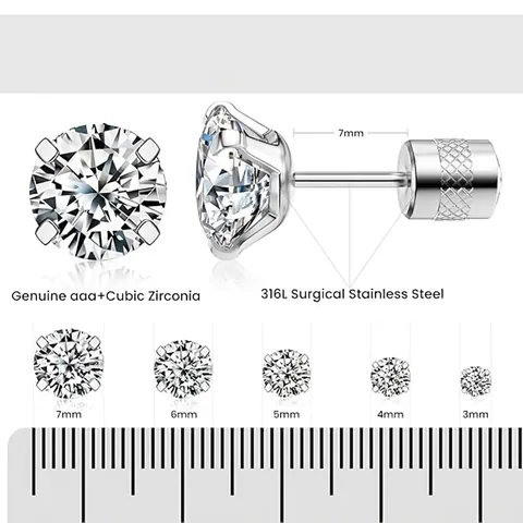 Orecchini a Bottone in Acciaio Inossidabile con Zirconia per Donna Uomo Vite Posteriore Orecchini Geometrici Rotondi Gioielli