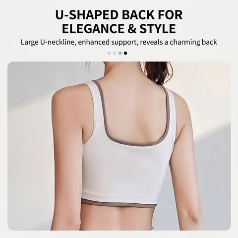 Women Contrast Color High Impact Sports Bra Shockproof Padded Yoga Vest Naked Feel Racerback Fitness Workout Top