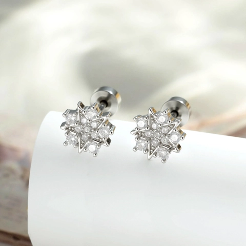 Sneeuwvlok Ster Zirkonia Kraakbeen Piercing Stud Koper Titanium Staal Platte Achterkant Helix Oorbel Voor Dames Heren
