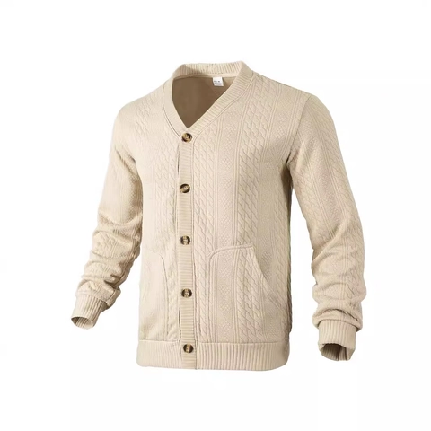 Herren Strickjacke Mit V-Ausschnitt Langarm Pullover Zopfmuster Jacquard Knopf Slim Fit Jacke Polyester Freizeit