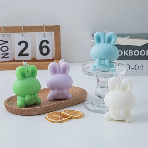 Rabbit Shape Scented Candle Paraffin Wax Creative Bowtie Animal Desktop Ornament Cute Home Decor Gift Macaron Color