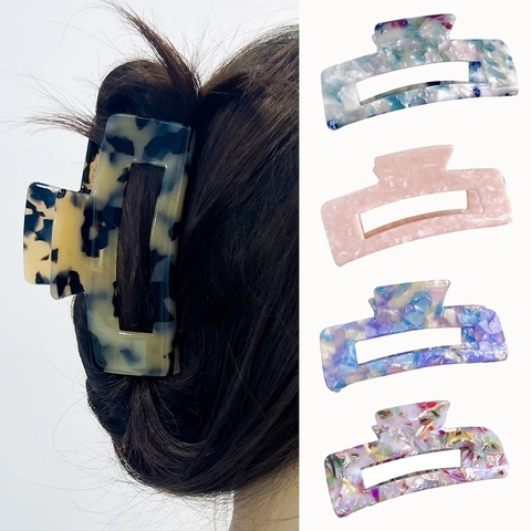 Acetate Hair Claw Clip Large Rectangular Marble Tortoise Shell Shark Clip Elegant Vintage Hair Accessories For Women