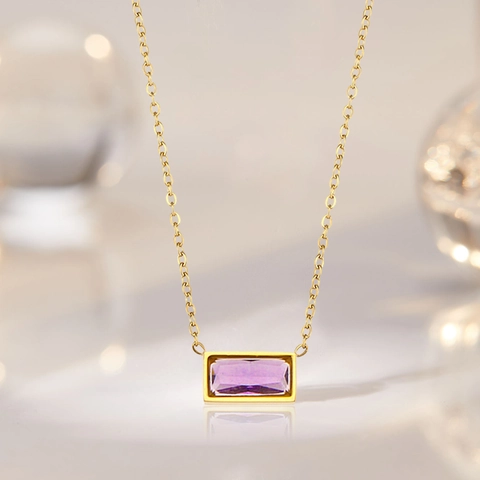 Collana Pendente Zirconia Cubica Rettangolare Acciaio Inossidabile Minimalista Geometrico Gioielli Moda Donna
