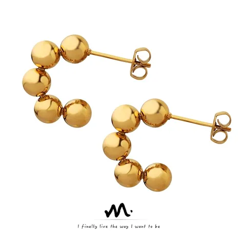 Titanium Steel 18K Gold Plated C-Shaped Ball Earrings Minimalist Retro Geometric Beads Ear Studs For Women