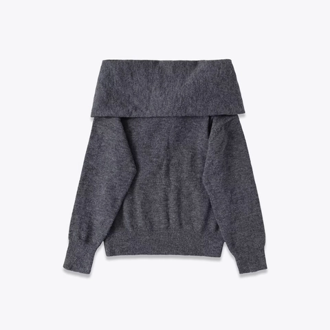 Pull En Maille Pour Femmes Polyester Acrylique Épaules Dénudées Col Écharpe Bordure Contrastée Élégant