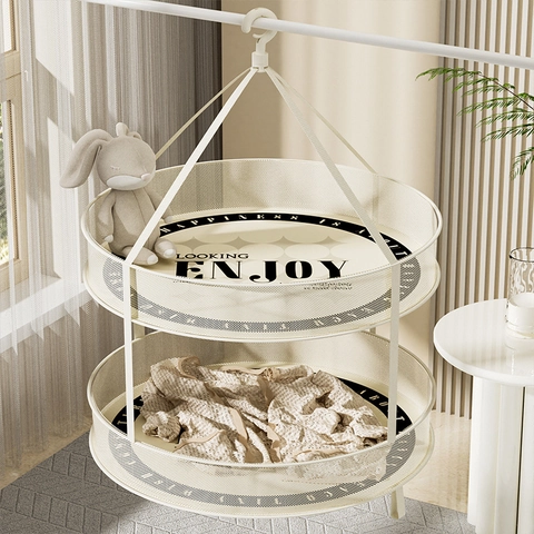 Panier De Séchage À Plat Pliable Filet Respirant Crochet Coupe-vent Pour Pulls Sous-vêtements Chaussettes Séchoir À Filet Suspendu Rotatif