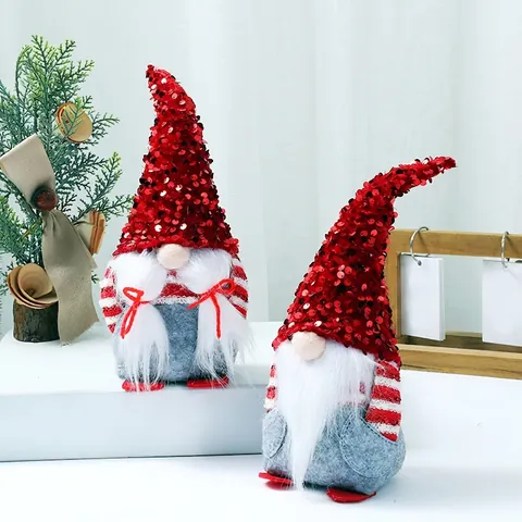 Weihnachtszwerg Puppe Rote Pailletten Hut Gesichtsloser Tomte Schreibtisch Ornament Filz Stoff Süße Festliche Heimdekoration