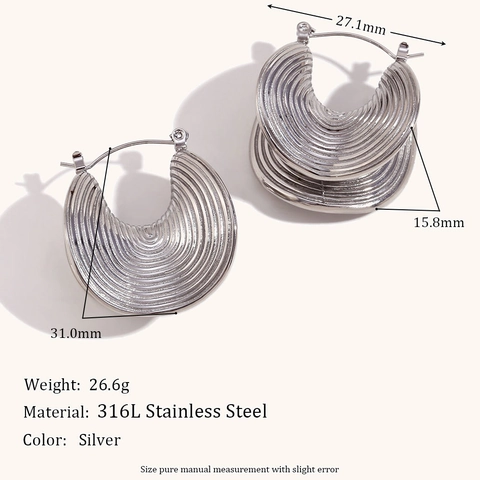 Pendientes De Aro Chunky Acero Inoxidable 316L Chapado En Oro De 18K Textura Espiral Roscada Forma C Vintage Mujeres