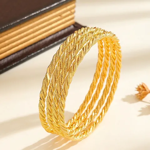 Vintage Gold Plated Copper Twisted Rope Bangle Bracelet Retro Spiral Braided Cuff For Women Wedding Jewelry Accessory