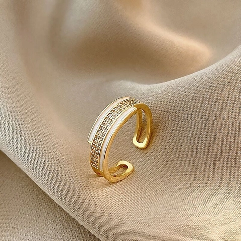 Retro Luxury Copper Rings Women Gold Plated Zircon Butterfly Artificial Pearl Coin Heart V Shape Adjustable Open Finger Jewelry