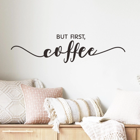 Autocollants Muraux But First Coffee PVC Décorations Amovibles Pour Salon Chambre Cuisine Art Moderne