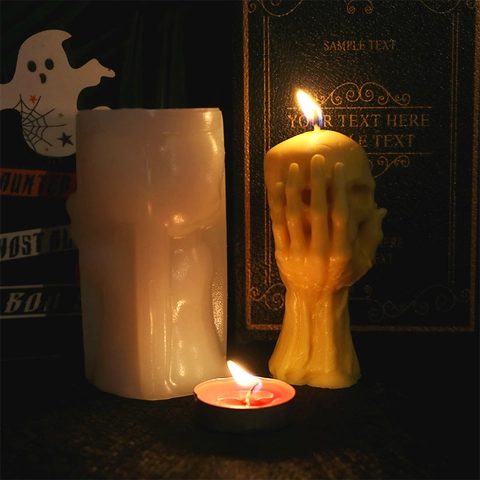 Skull Hand Silicone Mold 3D Skeleton Design Halloween Candle DIY Decoration Home Ornament Flexible Easy Release