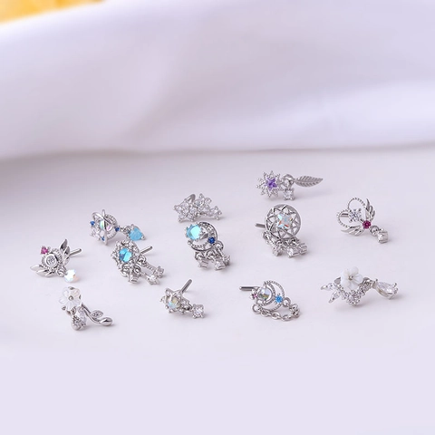 Titanium Steel Nose Stud Piercing Jewelry L Shape Bar With Zircon Dangle Pendant Heart Star Moon Flower For Women