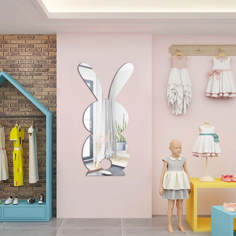 Easter Bunny Acrylic Mirror Wall Sticker 3D Self Adhesive Rabbit Decal For Home Living Room Festival Decoration