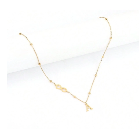 Initial Letter Pendant Necklace Stainless Steel Infinity Symbol Beaded Ball Chain Gold Tone Jewelry For Women Fashion Gift