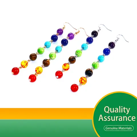 Boho Regenbogen Sieben Chakra Naturstein Perle Lange Hängeohrringe Für Frauen Yoga Heilung Meditation Schmuck