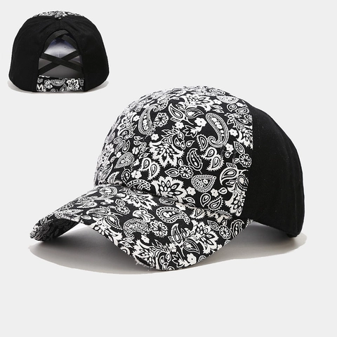 Damen Baumwolle Paisley Baseball Kappe Kreuz Ponytail High Bun Sonnenhut Vintage Verstellbar