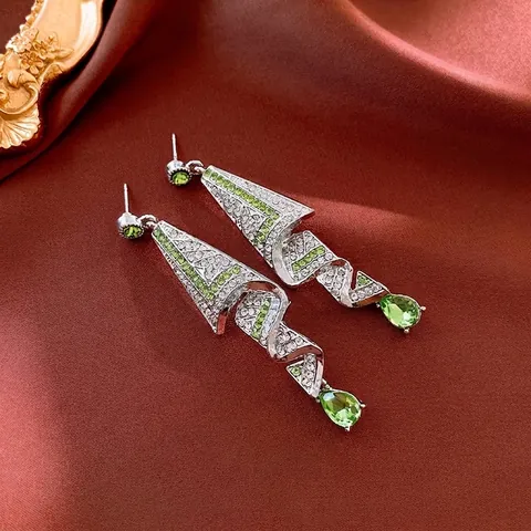 Geometric Dangle Earrings With Silver Earring Post Alloy Rhinestone Water Drop Spiral Vintage Elegant For Women