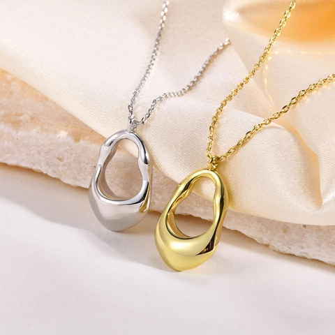 Collar Con Colgante Hueco Irregular Minimalista Cobre Estilo Metal Líquido Orgánico Joyería Pulida Para Mujer