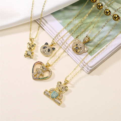 Schattige Beer Hanger Ketting Koper Zirkon Ingelegd Sleutelbeen Ketting Mode Sieraden Voor Vrouwen