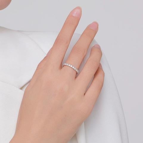 Anello a Catena Regolabile in Argento Sterling 925 per Donna Minimalista Zirconia Fila Fascia Eternità Elegante Gioielli
