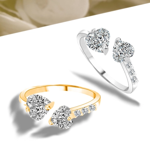 Anello Aperto a Forma di Cuore in Rame e Zirconia alla Moda per Donna Gioielli Inlaid Lucidi Regolabili Eleganti per Matrimoni