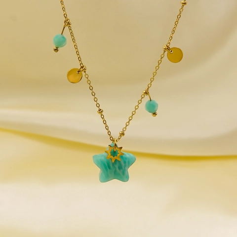 Collana Con Ciondolo A Stella Pentagramma Pietra Naturale Acciaio Inossidabile Catena Dorata Gioielli Boho Per Donna
